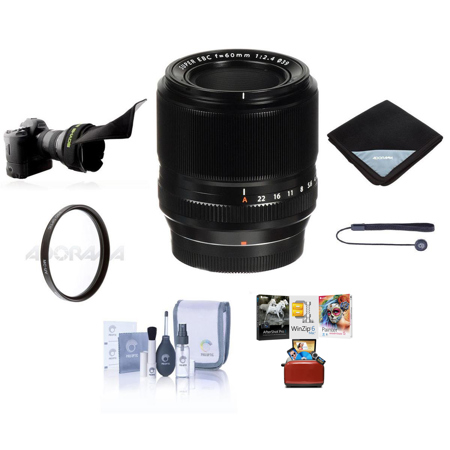 Fujifilm XF 60mm f/2.4 R Macro Lens, Bundle with 39mm UV Filter, Flex Lens Shade, Lens Wrap, Cleaning Kit, Lens Cleaner, Lens Cap Tether, Mac Software Kit