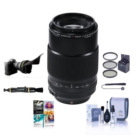 Fujifilm XF 80mm f/2.8 R LM OIS WR Macro Lens, Black, Bundle with 62mm Filter Kit, Flex Lens Shade, Lens Cleaner, Cleaning Kit, Lens Cap Tether, PC Software Kit