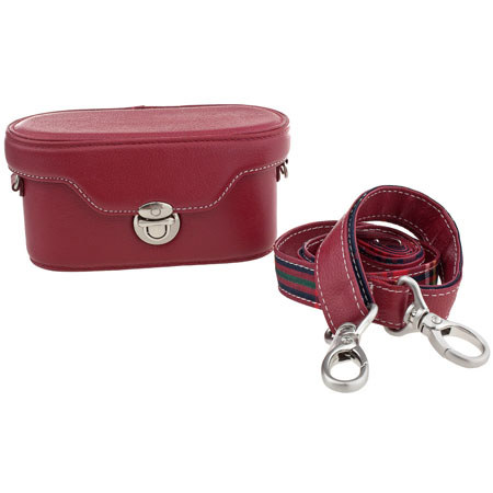 Fujifilm Red Top Grain Leather Binocular Case, with Cross Body Strap for XF-1