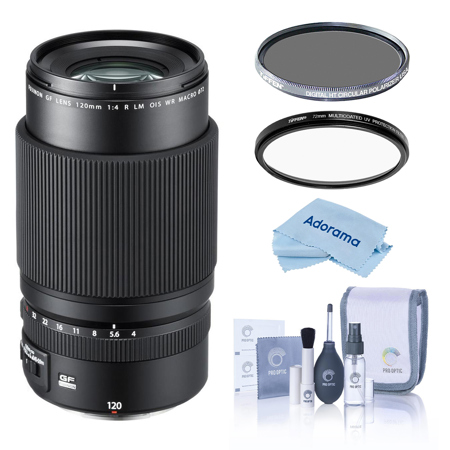 Fujifilm GF 120mm f/4 R LM OIS WR Macro Lens, Bundle with Tiffen 72mm UV and CPL Filters