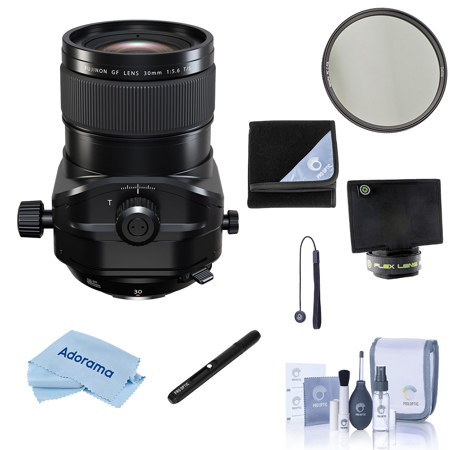 Fujifilm Fujinon GF 30mm f/5.6 T/S Lens, Black, Bundle with 105mm CPL Filter, Lens Wrap, Lens Shade, Pen Lens Cleaner and Cleaning Kit