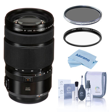 Fujifilm GF 45-100mm f/4 R LM WR Lens, Bundle with Tiffen 82mm UV and CPL Filters