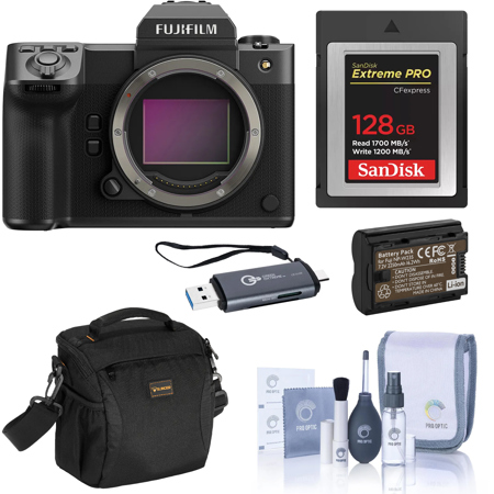 Fujifilm GFX 100 II Medium Format Mirrorless Camera, Bundle with 128GB Type-B Memory Card, NP-W235 Battery, Shoulder Bag, OTG Card Reader and Cleaning Kit