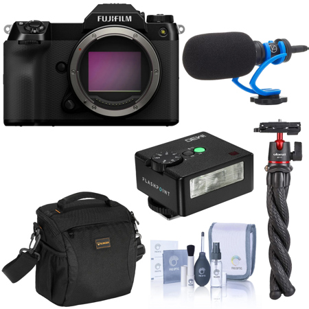 Fujifilm GFX 100S II Medium Format Mirrorless Camera, Bundle with TASC300 Condenser Shotgun Microphone, MT-11 Octopus Tripod, iM30 Mini Flash, Shoulder Bag and Cleaning Kit