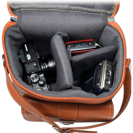 Fujifilm Leather Textured Train Case, Burnt Orange with White Stitching