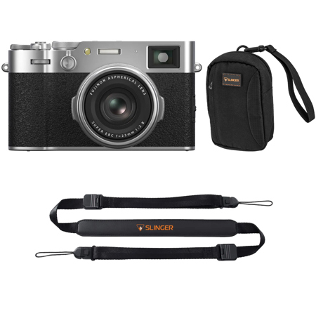 Fujifilm X100VI Digital Camera, Silver, Bundle with Quick Release Sling Strap and Alpine 2 Camera Bag