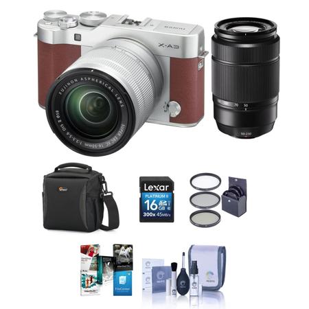 Fujifilm X-A3 Mirrorless with 16-50mm OIS II Lens, Brown W/XC 50-230 Lens/Bundle