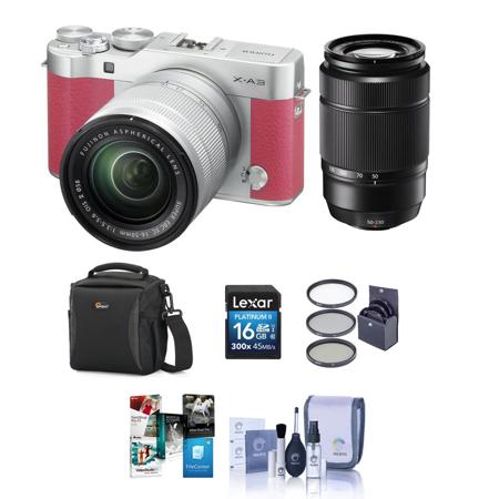 Fujifilm X-A3 Mirrorless with 16-50mm OIS II Lens, Pink W/XC 50-230 Lens/Bundle