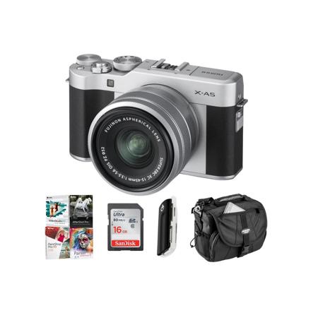 Fujifilm X-A5 Mirrorless Camera with XC 15-45mm OIS PZ Lens, Silver W/Free Acc