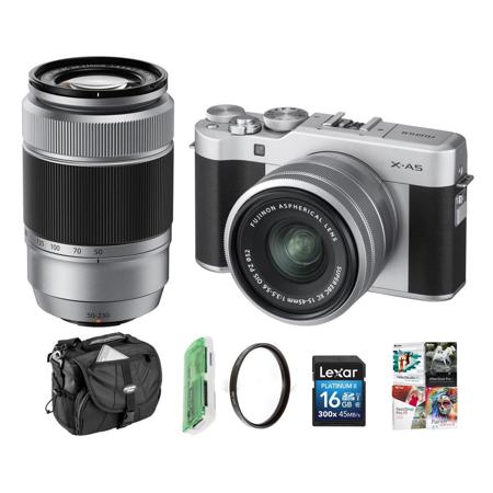 Fujifilm X-A5 Mirrorless Camera w/XC 15-45mm OIS PZ/50-230mm Lenses Silver /ACC