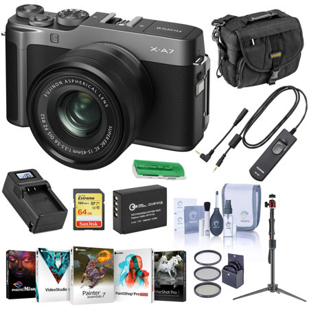 Fujifilm X-A7 Mirrorless Camera, XC 15-45mm OS PZ Lens,Dark Silver W/Premium Kit