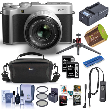 Fujifilm X-A7 Mirrorless Camera, XC 15-45mm OIS PZ Lens,Silver With Premium Kit