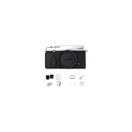 Fujifilm X-E1 Camera Body, Silver, Bundle w/Fujifilm XF 60mm F/2.4 Lens & MORE