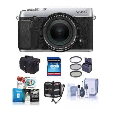 Fujifilm X-E2S Mirrorless Body w/ 18-55mm OIS Lens and Free Accessories, Silver