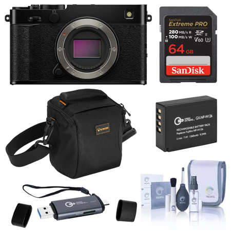 Fujifilm X-E5 Mirrorless Camera, Black, Bundle with 64GB Extreme PRO SDXC Memory Card, Shoulder Bag, Extra Battery, OTG Card Reader and Cleaning Kit