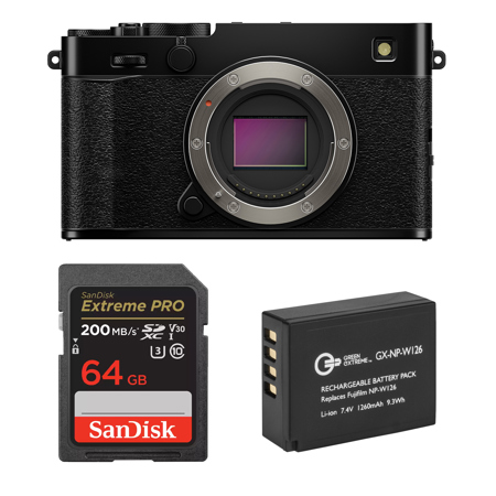 Fuji X-E5 Mirrorless Camera, Black with Memory Card and Battery Pack Bundle