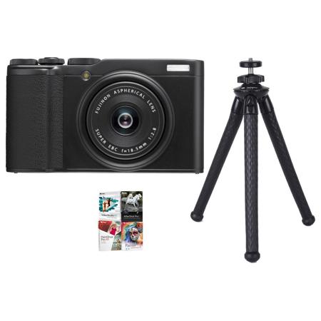 Fujifilm X-F10 Digital Camera with Wide Angle Lens, Black Bundle  With FotoPro UFO Flexible Tripod with Smartphone and GoPro Adapter Black, 