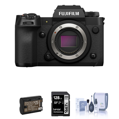 Fujifilm X-H2 Mirrorless Camera, Black Bundle with 128GB SD Card, Extra Battery, Cleaning Kit