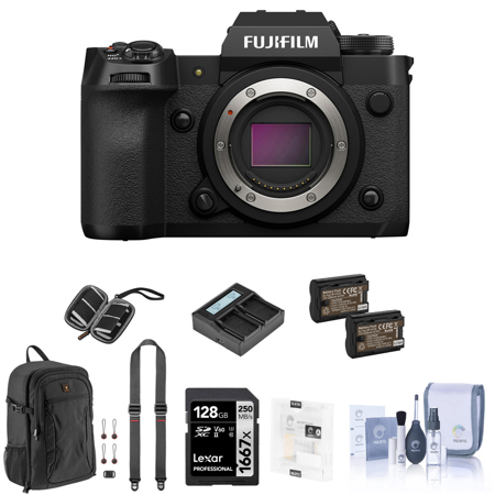 Fujifilm X-H2 Mirrorless Digital Camera Body, Black Bundle with 128GB SD Card, Backpack, 2x Extra Battery, Charger, Strap, Screen Protector, SD Card Case, Cleaning Kit