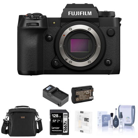 Fujifilm X-H2 Mirrorless Digital Camera Body, Black Bundle with 128GB SD Card, Shoulder Bag, Extra Battery, Charger, Screen Protector, Cleaning Kit