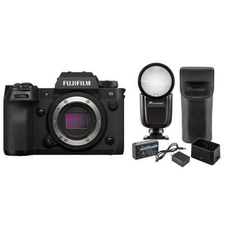 Fujifilm X-H2S Mirrorless Camera, Black with Flashpoint Zoom Li-on X R2 TTL On-Camera Round Flash Speedlight