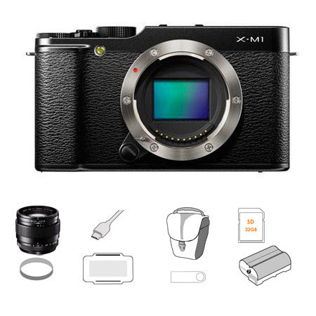 Fujifilm X-M1 Mirrorless Digital Camera Body, Black,Bundle w/Fujifilm XF 23mm F1.4 R Lens