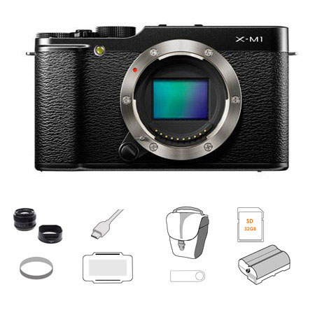 Fujifilm X-M1 Mirrorless Digital Camera Body,Black,Bundle w/Fujifilm XF 35mm F1.4 & Access.