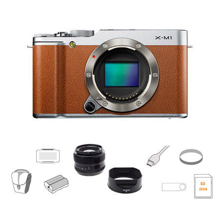 Fujifilm X-M1 Mirrorless Digital Camera Body,Brown,Bundle w/Fujifilm XF 35mm F1.4 & Access.