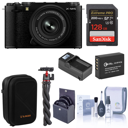 Fujifilm X-M5 Camera with XC 15-45mm f/3.5-5.6 Lens, Black, with Essentials Kit