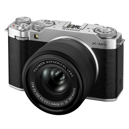 Fujifilm X-M5 Mirrorless Camera with XC 15-45mm f/3.5-5.6 OIS PZ Lens, Silver