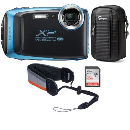 Fujifilm FinePix XP130 16.4MP Digital Camera, 5x Optical Zoom, Sky Blue -  Bundle With 16GB SDHC Card, Camera Case, Fujifilm Rugged Float Strap