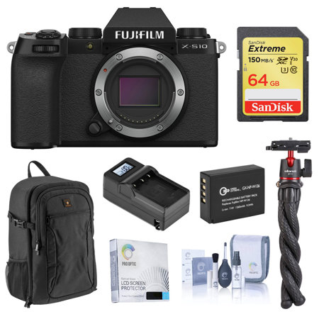 Fujifilm X-S10 Mirrorless Camera, Black (Body Only) with Accessories Kit