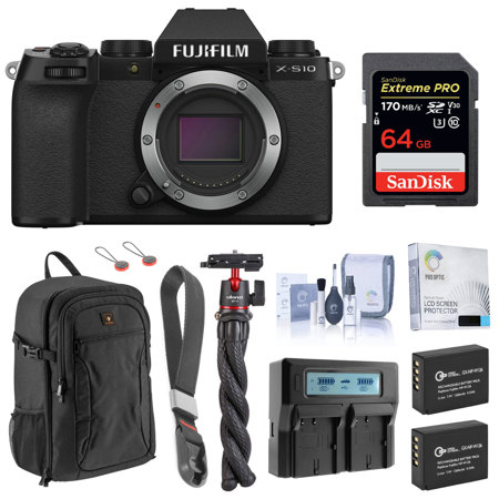Fujifilm X-S10 Mirrorless Camera, Black (Body Only) with Complete Accessory Kit