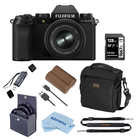 Fujifilm X-S20 Camera w/XC 15-45mm f/3.5-5.6 OIS PZ Lens, Black w/Essentials Kit