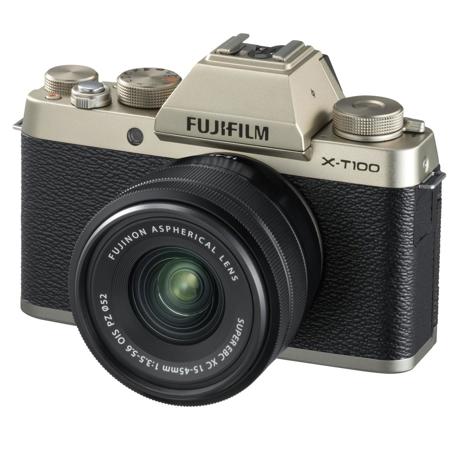 Fujifilm X-T100 Mirrorless Digital Camera, Gold w/XC15-45mm PZ OIS Lens