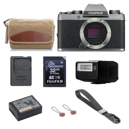 Fujifilm X-T100 Mirrorless Digital Camera Body, Silver With Accessory Bundle