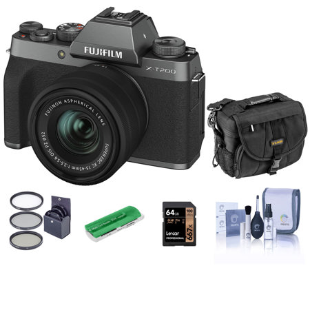 Fujifilm X-T200 with FUJ XC 15-45MM F/3.5-5.6 Lens, Dark Silver W/Free Acc Kit