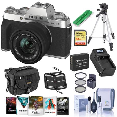 Fujifilm X-T200 with FUJINON XC 15-45MM F/3.5-5.6 Lens, Silver - With ACC Bundle