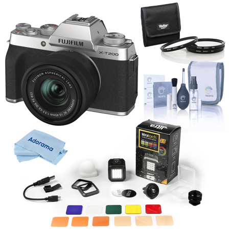 Fujifilm X-T200 w/XC 15-45mm f/3.5-5.6 Lens Silver w/LitraTorch 2.0 Filter Set