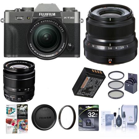 Fujifilm X-T30 Mirrorless Charcoal Camera with XF 18-55mm & XF 23mm F/2R, Black