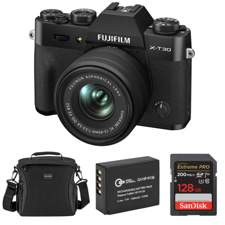 Fujifilm X-T30 II Camera w/XC 15-45mm f/3.5-5.6 Lens, Black, with Included Value