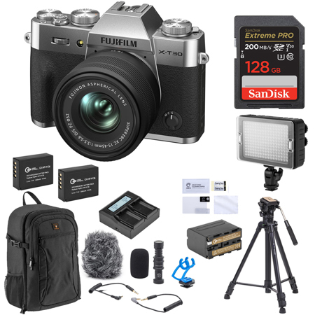 Fujifilm X-T30 II Camera w/XC 15-45mm f/3.5-5.6 Lens, Silver, w/Accessories Kit