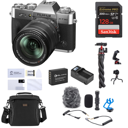 Fujifilm X-T30 II Camera with XF 18-55mm f/2.8 Lens, Silver, with Essentials Kit
