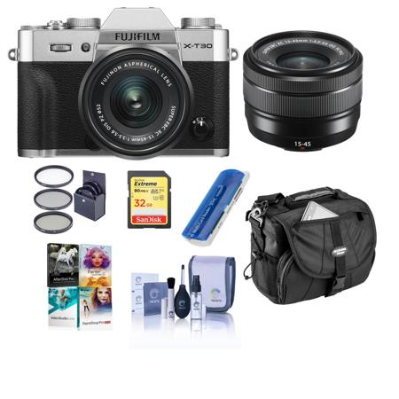 Fujifilm X-T30 Mirorless Camera with XC 15-45mm OIS PZ Lens Silver W/ ACC KIT