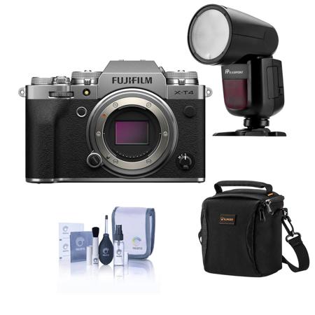 Fujifilm X-T4 Mirrorless Camera Body,Silver W/FP Zoom Li-on X R2 TTL Flash Kit