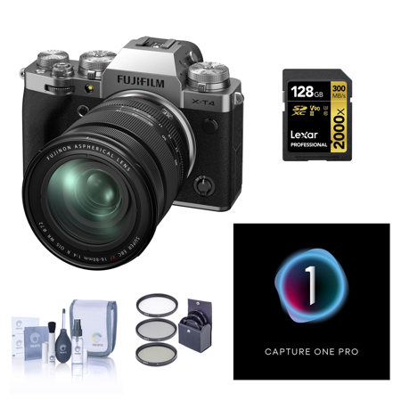 Fujifilm X-T4 Mirrorless Digital Camera with XF 16-80mm f/4 R OIS WR Lens,  Silver Bundle with Capture One Pro Photo Editing Software, 128GB UHS-II V90