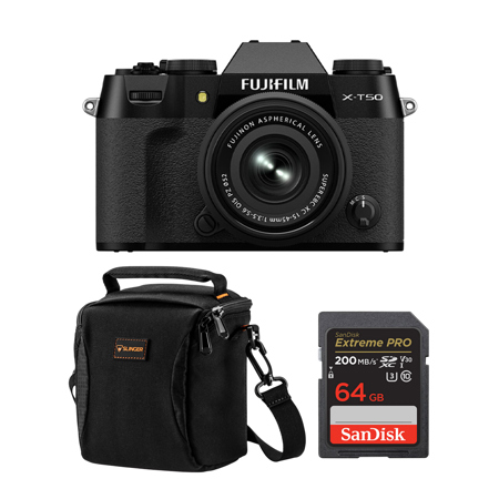 Fujifilm X-T50 Camera, Black w/XC 15-45mm f/3.5-5.6 OIS PZ Lens & Included Value