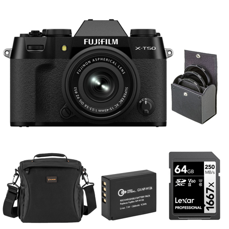 Fujifilm X-T50 Mirrorless Camera with XC 15-45mm Lens, Black, w/Included Value