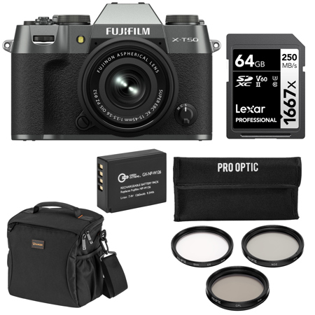 Fuji X-T50 Mirrorless Camera with XC 15-45mm f/3.5-5.6 OIS PZ Lens, w/Acc Bundle