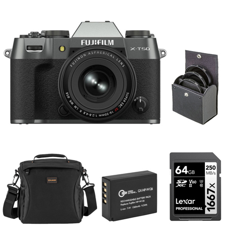 Fujifilm X-T50 Camera with XF 16-50mm Lens, Charcoal Silver, with Included Value